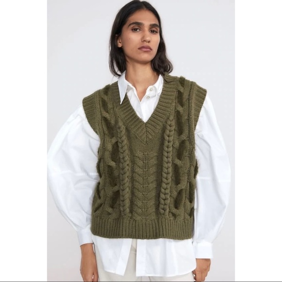 Zara Sweaters Zara Woven Cable Knit Green Sweater Vest Poshmark